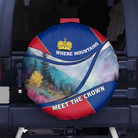 Liechtenstein Spare Tire Cover with Red Blue Mountain Landscape Design and Crown Emblem - Wonder Print Shop