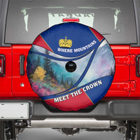 Liechtenstein Spare Tire Cover with Red Blue Mountain Landscape Design and Crown Emblem - Wonder Print Shop