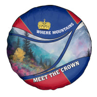 Liechtenstein Spare Tire Cover with Red Blue Mountain Landscape Design and Crown Emblem - Wonder Print Shop