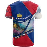 Liechtenstein T Shirt with Red Blue Mountain Landscape Design and Crown Emblem - Wonder Print Shop