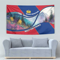 Liechtenstein Tapestry with Red Blue Mountain Landscape Design and Crown Emblem - Wonder Print Shop