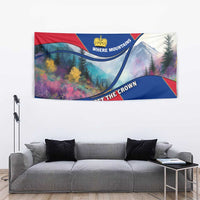 Liechtenstein Tapestry with Red Blue Mountain Landscape Design and Crown Emblem - Wonder Print Shop