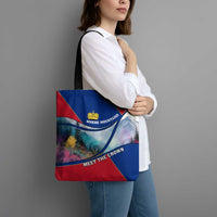 Liechtenstein Tote Bag with Red Blue Mountain Landscape Design and Crown Emblem - Wonder Print Shop
