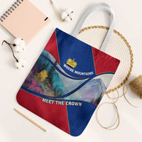 Liechtenstein Tote Bag with Red Blue Mountain Landscape Design and Crown Emblem - Wonder Print Shop
