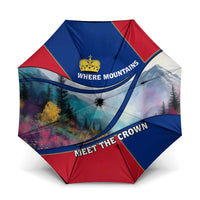 Liechtenstein Umbrella with Red Blue Mountain Landscape Design and Crown Emblem - Wonder Print Shop