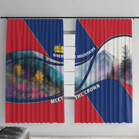 Liechtenstein Window Curtain with Red Blue Mountain Landscape Design and Crown Emblem - Wonder Print Shop