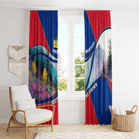 Liechtenstein Window Curtain with Red Blue Mountain Landscape Design and Crown Emblem - Wonder Print Shop