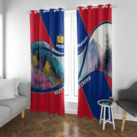 Liechtenstein Window Curtain with Red Blue Mountain Landscape Design and Crown Emblem - Wonder Print Shop
