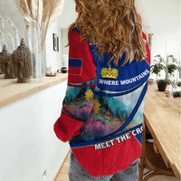 Liechtenstein Women Casual Shirt with Red Blue Mountain Landscape Design and Crown Emblem - Wonder Print Shop