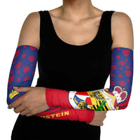 Liechtenstein Arm Sleeves with Red Blue Heart Design and Royal Coat of Arms Pattern - Wonder Print Shop