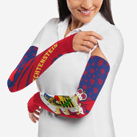 Liechtenstein Arm Sleeves with Red Blue Heart Design and Royal Coat of Arms Pattern - Wonder Print Shop