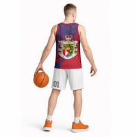 Liechtenstein Basketball Jersey with Red Blue Heart Design and Royal Coat of Arms Pattern - Wonder Print Shop