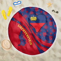 Liechtenstein Beach Blanket with Red Blue Heart Design and Royal Coat of Arms Pattern - Wonder Print Shop