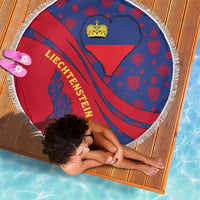Liechtenstein Beach Blanket with Red Blue Heart Design and Royal Coat of Arms Pattern - Wonder Print Shop