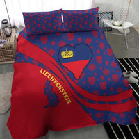 Liechtenstein Bedding Set with Red Blue Heart Design and Royal Coat of Arms Pattern - Wonder Print Shop
