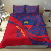 Liechtenstein Bedding Set with Red Blue Heart Design and Royal Coat of Arms Pattern - Wonder Print Shop