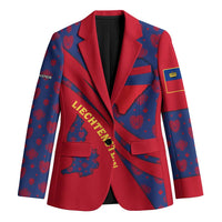 Liechtenstein Blazer with Red Blue Heart Design and Royal Coat of Arms Pattern - Wonder Print Shop