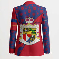 Liechtenstein Blazer with Red Blue Heart Design and Royal Coat of Arms Pattern - Wonder Print Shop