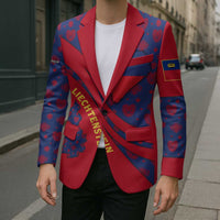 Liechtenstein Blazer with Red Blue Heart Design and Royal Coat of Arms Pattern - Wonder Print Shop