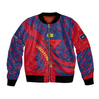 Liechtenstein Bomber Jacket with Red Blue Heart Design and Royal Coat of Arms Pattern - Wonder Print Shop