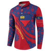 Liechtenstein Button Sweatshirt with Red Blue Heart Design and Royal Coat of Arms Pattern - Wonder Print Shop