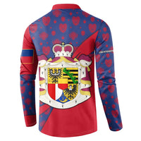 Liechtenstein Button Sweatshirt with Red Blue Heart Design and Royal Coat of Arms Pattern - Wonder Print Shop