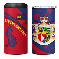 Liechtenstein 4 in 1 Can Cooler Tumbler with Red Blue Heart Design and Royal Coat of Arms Pattern - Wonder Print Shop