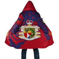Liechtenstein Cloak with Red Blue Heart Design and Royal Coat of Arms Pattern - Wonder Print Shop