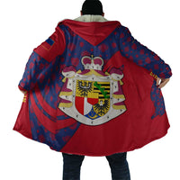 Liechtenstein Cloak with Red Blue Heart Design and Royal Coat of Arms Pattern - Wonder Print Shop