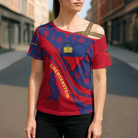 Liechtenstein Cross Shoulder Shirt with Red Blue Heart Design and Royal Coat of Arms Pattern - Wonder Print Shop