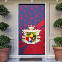 Liechtenstein Door Cover with Red Blue Heart Design and Royal Coat of Arms Pattern - Wonder Print Shop