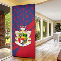 Liechtenstein Door Cover with Red Blue Heart Design and Royal Coat of Arms Pattern - Wonder Print Shop
