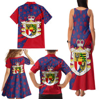 Liechtenstein Family Matching Tank Maxi Dress and Hawaiian Shirt with Red Blue Heart Design and Royal Coat of Arms Pattern - Wonder Print Shop