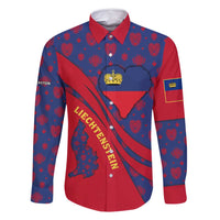 Liechtenstein Family Matching Tank Maxi Dress and Hawaiian Shirt with Red Blue Heart Design and Royal Coat of Arms Pattern - Wonder Print Shop