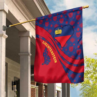 Liechtenstein Garden Flag with Red Blue Heart Design and Royal Coat of Arms Pattern - Wonder Print Shop