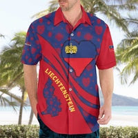 Liechtenstein Hawaiian Shirt with Red Blue Heart Design and Royal Coat of Arms Pattern - Wonder Print Shop