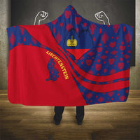 Liechtenstein Hooded Blanket with Red Blue Heart Design and Royal Coat of Arms Pattern - Wonder Print Shop