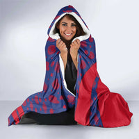 Liechtenstein Hooded Blanket with Red Blue Heart Design and Royal Coat of Arms Pattern - Wonder Print Shop