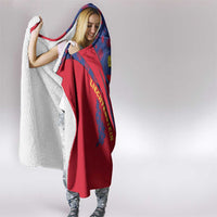 Liechtenstein Hooded Blanket with Red Blue Heart Design and Royal Coat of Arms Pattern - Wonder Print Shop
