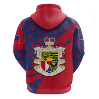 Liechtenstein Hoodie with Red Blue Heart Design and Royal Coat of Arms Pattern - Wonder Print Shop