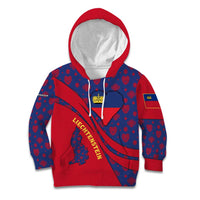 Liechtenstein Kid Hoodie with Red Blue Heart Design and Royal Coat of Arms Pattern - Wonder Print Shop
