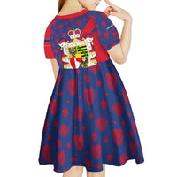 Liechtenstein Kid Short Sleeve Dress with Red Blue Heart Design and Royal Coat of Arms Pattern - Wonder Print Shop