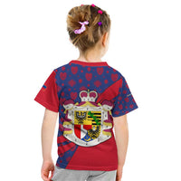 Liechtenstein Kid T Shirt with Red Blue Heart Design and Royal Coat of Arms Pattern - Wonder Print Shop