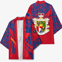 Liechtenstein Kimono with Red Blue Heart Design and Royal Coat of Arms Pattern - Wonder Print Shop