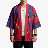 Liechtenstein Kimono with Red Blue Heart Design and Royal Coat of Arms Pattern - Wonder Print Shop