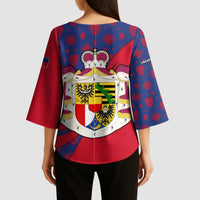 Liechtenstein Kimono Sleeve Blouse with Red Blue Heart Design and Royal Coat of Arms Pattern - Wonder Print Shop