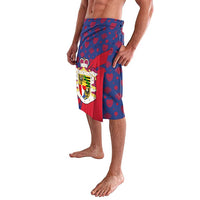 Liechtenstein Lavalava with Red Blue Heart Design and Royal Coat of Arms Pattern - Wonder Print Shop