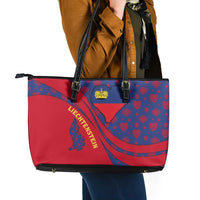 Liechtenstein Leather Tote Bag with Red Blue Heart Design and Royal Coat of Arms Pattern - Wonder Print Shop