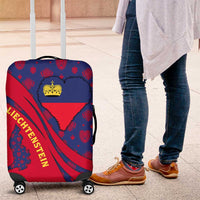 Liechtenstein Luggage Cover with Red Blue Heart Design and Royal Coat of Arms Pattern - Wonder Print Shop