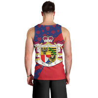 Liechtenstein Men Tank Top with Red Blue Heart Design and Royal Coat of Arms Pattern - Wonder Print Shop